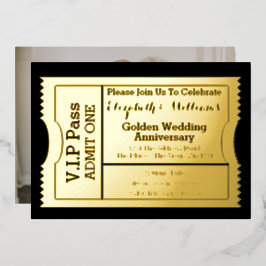 Invitación Con Relieve Metalizado Entrada de Pase VIP Aniversario de Bodas de Oro