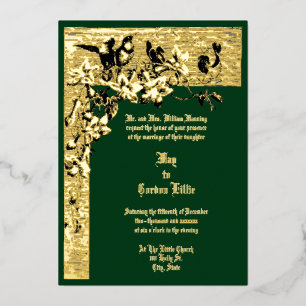 Invitación Con Relieve Metalizado Era Victoriana 1874 Par de Colibríes Florales Boda