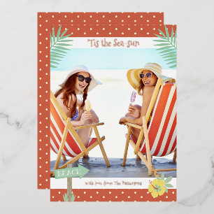 Invitación Con Relieve Metalizado Es La Playa Del Sol Tropical De Verano Navidad