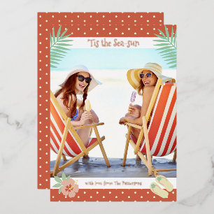 Invitación Con Relieve Metalizado Es La Playa Del Sol Tropical De Verano Navidad