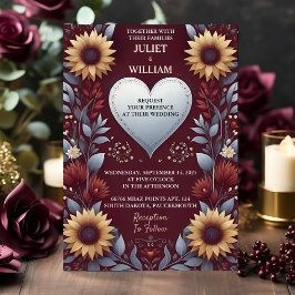 Invitación Con Relieve Metalizado Es Maroon Boda tradicional de otoño borgoña