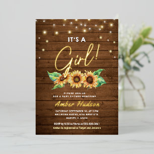 Invitación Con Relieve Metalizado Es un Chica de la caída rusa del girasol Baby Show