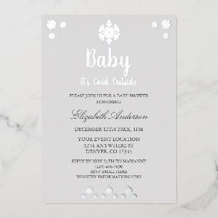 Invitación Con Relieve Metalizado Es un frío afuera Invierno Baby Shower