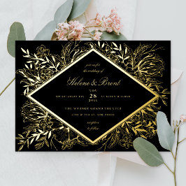 Invitación Con Relieve Metalizado Esbozo Diamante Floral Romántico Jardín Champagne