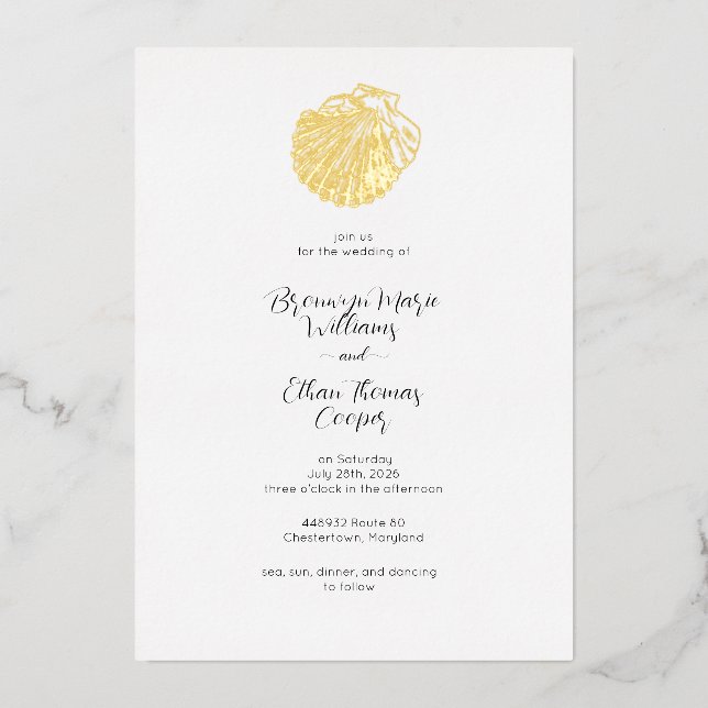 Invitación Con Relieve Metalizado Escala de pesquería simple de las aguas marinas y  (Anverso)