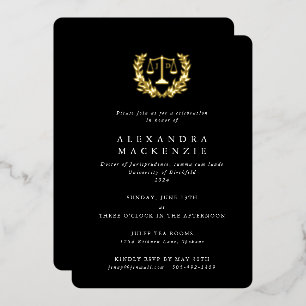 Invitación Con Relieve Metalizado Escamas de la Ley Negra JD + Fiesta de Graduación