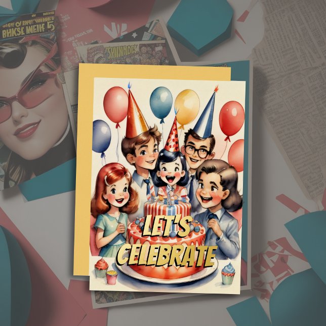 Invitación Con Relieve Metalizado Escena de cumpleaños cómica en acuarela divertida (Subido por el creador)