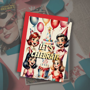 Invitación Con Relieve Metalizado Escena de cumpleaños de cómic divertido acuarela