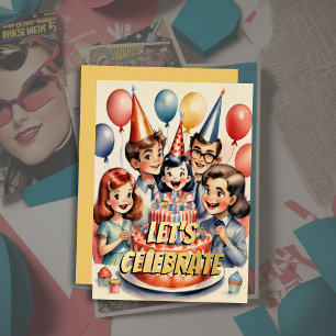 Invitación Con Relieve Metalizado Escena de cumpleaños de cómic divertido acuarela