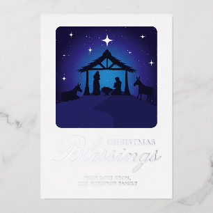 Invitación Con Relieve Metalizado Escena de la Natividad de Navidad Bendición Cristi