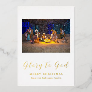 Invitación Con Relieve Metalizado Escena de la Natividad de Navidad Gloria a Dios en