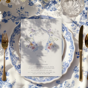 Invitación Con Relieve Metalizado Escudo azul turbio Boda floral
