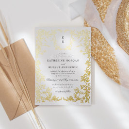 Invitación Con Relieve Metalizado Escudo clásico elegante Boda Monograma