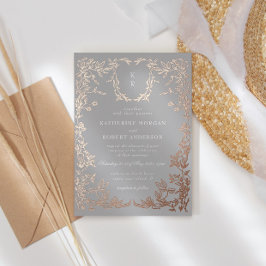 Invitación Con Relieve Metalizado Escudo clásico elegante Boda Monograma
