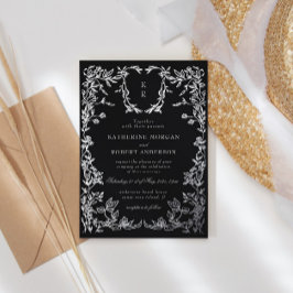 Invitación Con Relieve Metalizado Escudo clásico elegante Boda Monograma