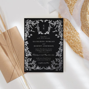 Invitación Con Relieve Metalizado Escudo clásico elegante Boda Monograma