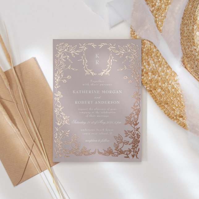 Invitación Con Relieve Metalizado Escudo clásico elegante Boda Monograma (Subido por el creador)