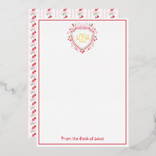 Invitación Con Relieve Metalizado Escudo Coquette Cherry Monogram Shower