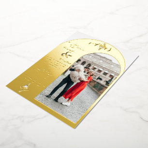 Invitación Con Relieve Metalizado Escudo de la antorcha, Boda de lujo Gold Silver Ar