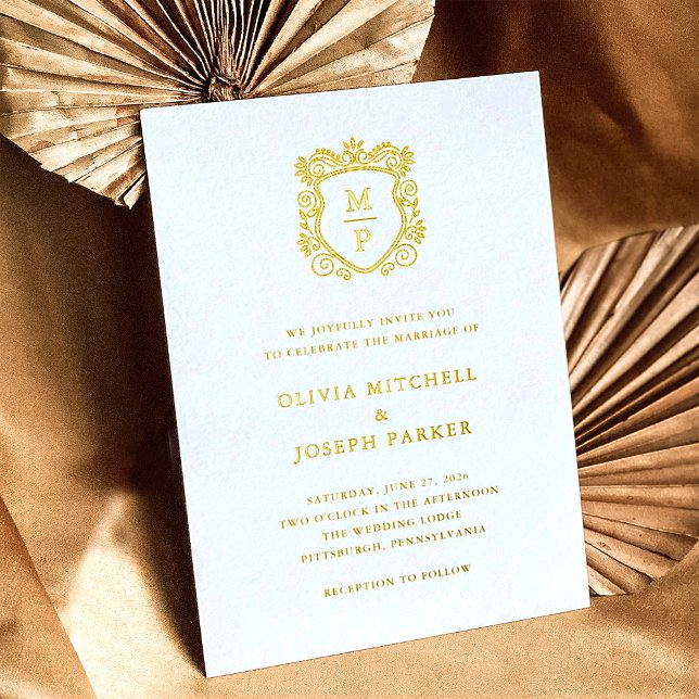 Invitación Con Relieve Metalizado Escudo dorado | Boda elegante (Subido por el creador)