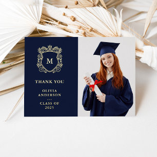 Invitación Con Relieve Metalizado Escudo dorado   Elegante Graduación Gracias Oro