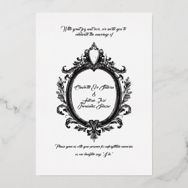 Invitación Con Relieve Metalizado Escudo Regal, Boda Clásico Elegancia, (Anverso)