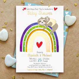 Invitación Con Relieve Metalizado Eslovaco Rainbow Heart Boy Baby Shower Cute Real G