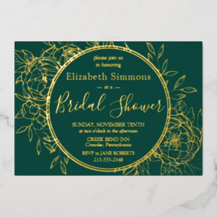 Invitación Con Relieve Metalizado Esmeralda Verde Línea Moderna Toile Shower