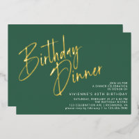 Esmeralda Verde y oro Cena de cumpleaños moderna s