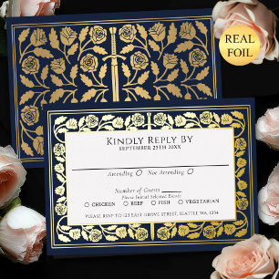 Invitación Con Relieve Metalizado Espada Dorada Medieval Azul RSVP Boda Real