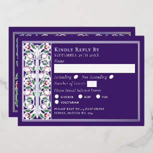 Invitación Con Relieve Metalizado Espada Floral Medieval Morado Plateada RSVP de Bod