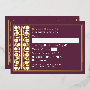 Invitación Con Relieve Metalizado Espada medieval de color malva dorado para RSVP de
