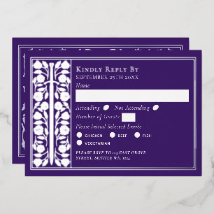 Invitación Con Relieve Metalizado Espada Medieval Morada Plateada RSVP de Boda