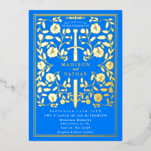 Invitación Con Relieve Metalizado Espada Medieval Real Azul Azure Bodas
