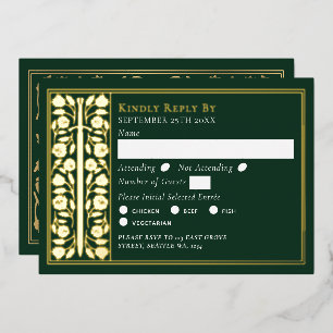 Invitación Con Relieve Metalizado Espada Medieval Verde Dorado RSVP de Boda