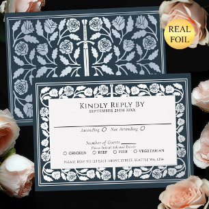 Invitación Con Relieve Metalizado Espada plateada medieval gris RSVP de boda real