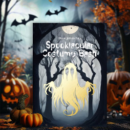 Invitación Con Relieve Metalizado Espectacular traje fantasma y fiesta de Halloween
