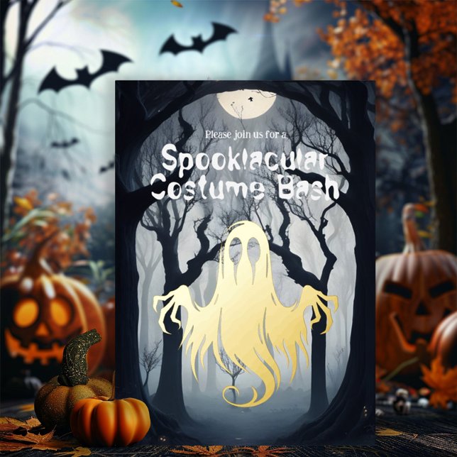 Invitación Con Relieve Metalizado Espectacular traje fantasma y fiesta de Halloween (Subido por el creador)
