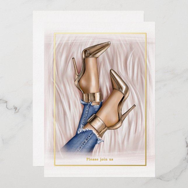 Invitación Con Relieve Metalizado Espectáculo de moda Glam Chic (Anverso/Reverso)