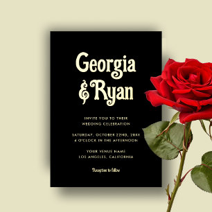 Invitación Con Relieve Metalizado Espeluznante Minimalista negro Boda gótico de Hall