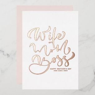 Invitación Con Relieve Metalizado Esposa Mamá Jefa Caligrafía Día de la Madre Rosa D