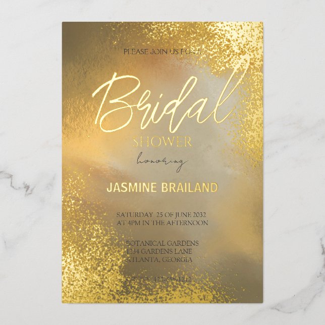 Invitación Con Relieve Metalizado Espuma de oro hombre lavado cósmico ducha de novia (Anverso)