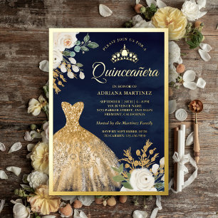 Invitación Con Relieve Metalizado Espumosa marina floral de marfil de bata y oro Qui