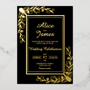 Invitación Con Relieve Metalizado Esquina de Vid Floral Elegante Boda con Hojalata N