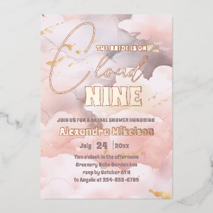 Invitación Con Relieve Metalizado Está en la nube 9 Rose Gold Elegante Despedida de
