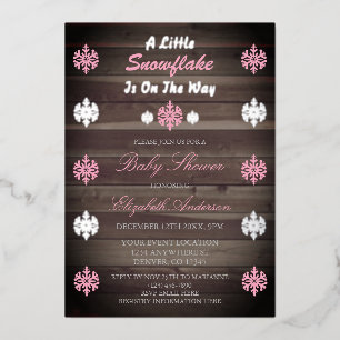 Invitación Con Relieve Metalizado Está llegando un pequeño copo de nieve Baby Shower