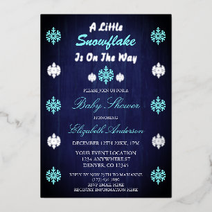 Invitación Con Relieve Metalizado Está llegando un pequeño copo de nieve Fiesta de b