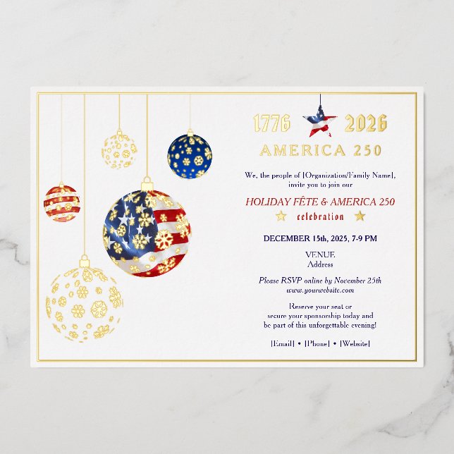 Invitación Con Relieve Metalizado Estados Unidos 250 Festividades Patrióticas Aniver (Anverso)