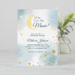 Invitación Con Relieve Metalizado Estamos sobre la luna Shower de bebé niño soñador