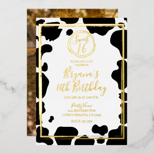 Invitación Con Relieve Metalizado Estampa de Vaca Glam Moderna Foto de Boda Frontera